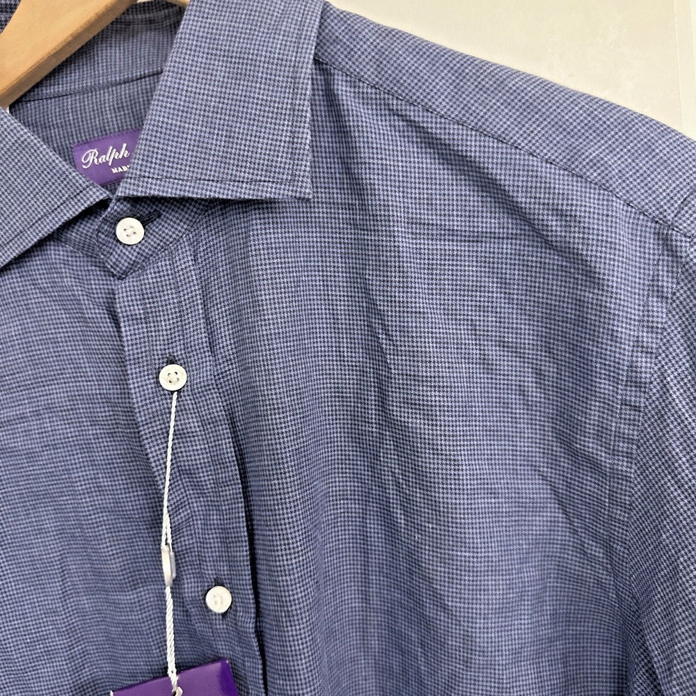 Ralph Lauren Purple Label Men Size Medium Houndstooth Oxford Sport Shirt Cotton